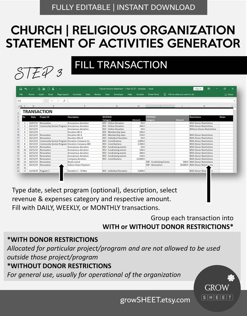 Church Income Statement Generator | Religious Organization Statement of ...