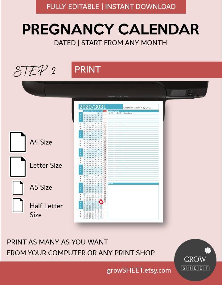 Pregnancy Tracker Template Pregnancy Week by Week Spreadsheet Set to Any  Month and Year Printable Custom Pregnancy Calendar Template - Etsy