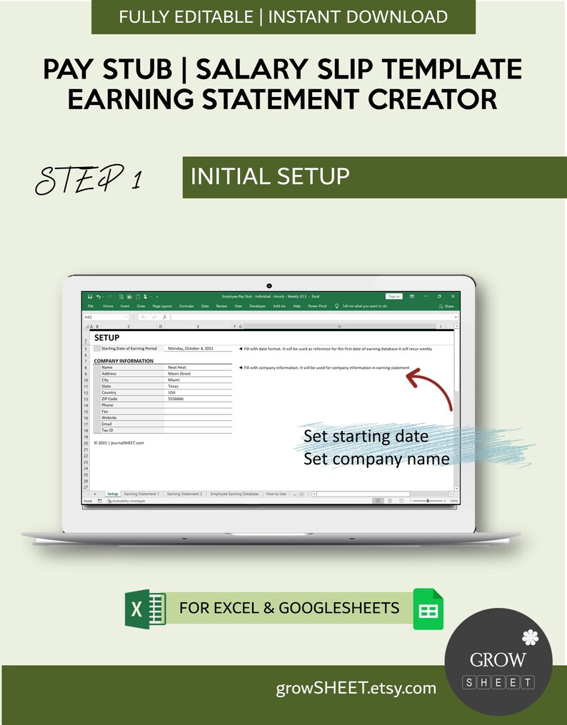 Pay Stub Generator | Salary Slip Creator with Hourly Employee Database | Weekly Pay Period | Payroll Manager for Excel and Googlesheets image 5