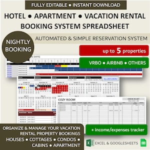 Short Term Rental Apartment Reservation Template | Rental Apartment Booking Manager | XL | GSheets | Rental Reservation Tracker | 5 Rooms