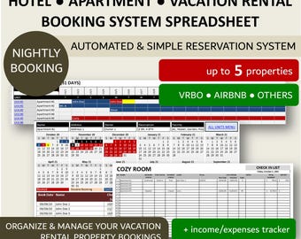 Short Term Rental Apartment Reservation Template | Rental Apartment Booking Manager | XL | GSheets | Rental Reservation Tracker | 5 Rooms