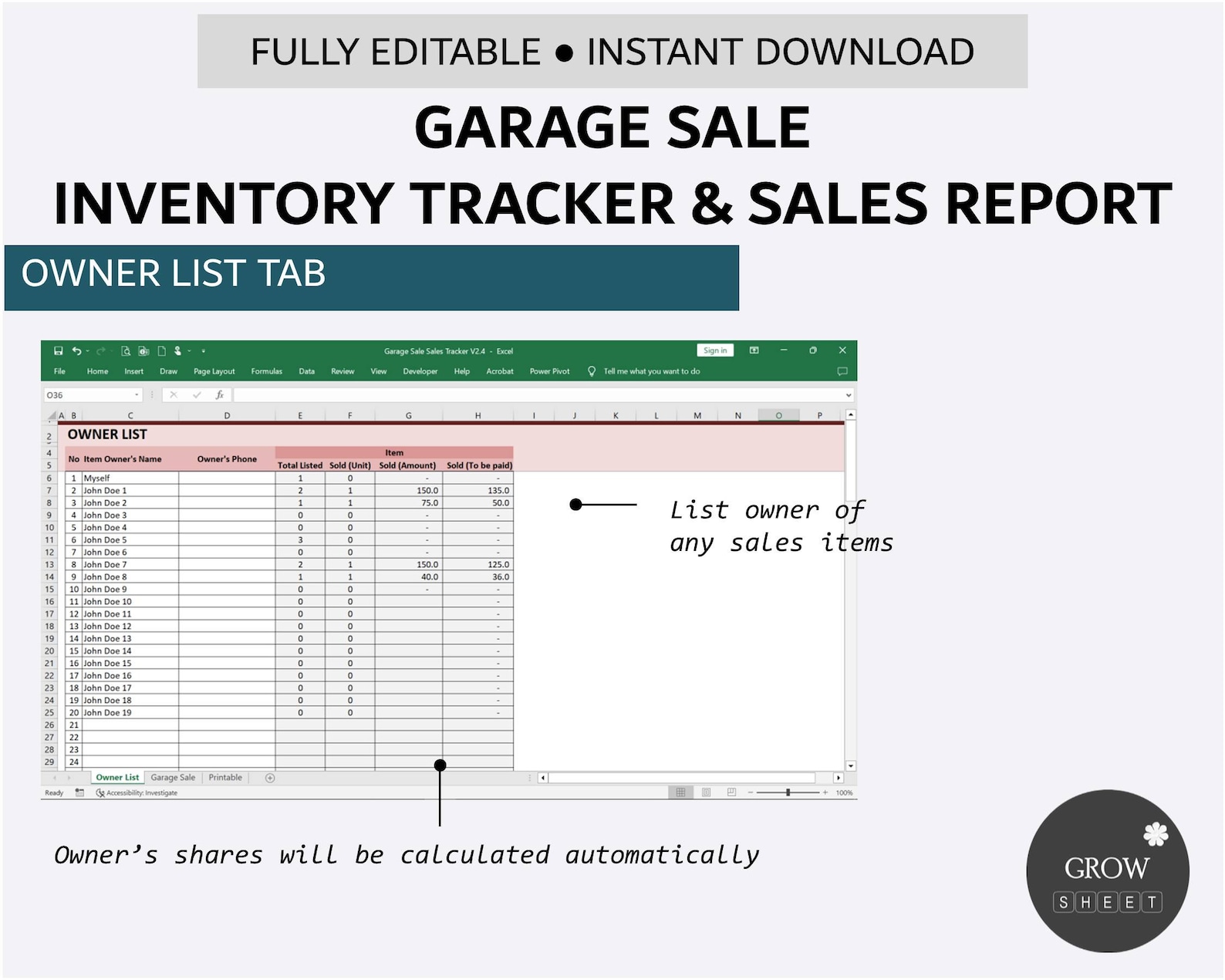 Garage Sale Inventory and Sales Tracker Garage Sale Listing Management