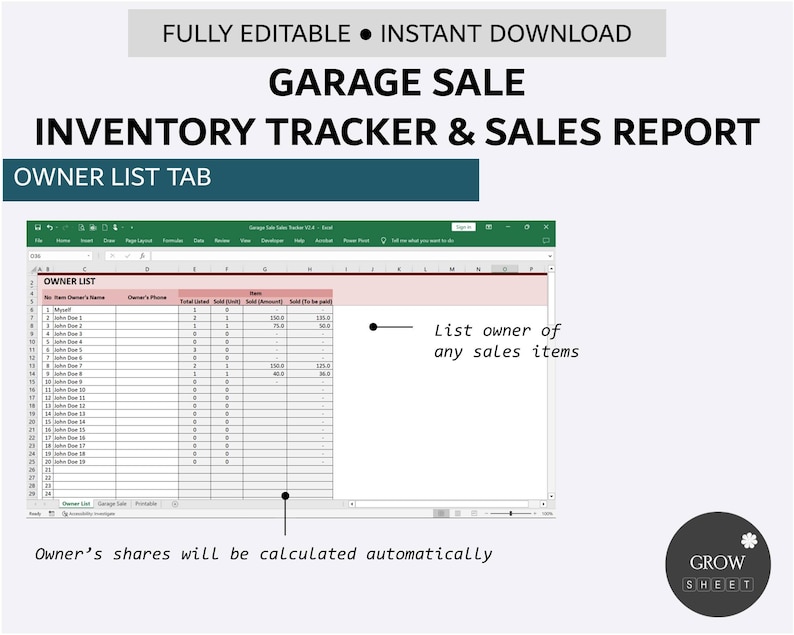 Garage Sale Inventory and Sales Tracker Garage Sale Listing Management