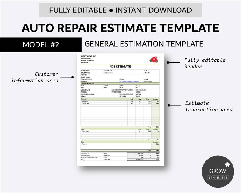 Printable Auto Repair Estimate Template for Excel and Google Sheets Printable Auto Repair Estimate Template for Excel and Google Sheets