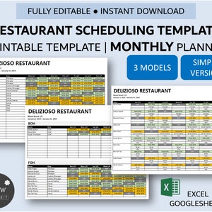 Restaurant Scheduling Template | Multi Roles-Location-Shift Period | Printable One Month Employee Schedule Template | Excel - Google Sheets