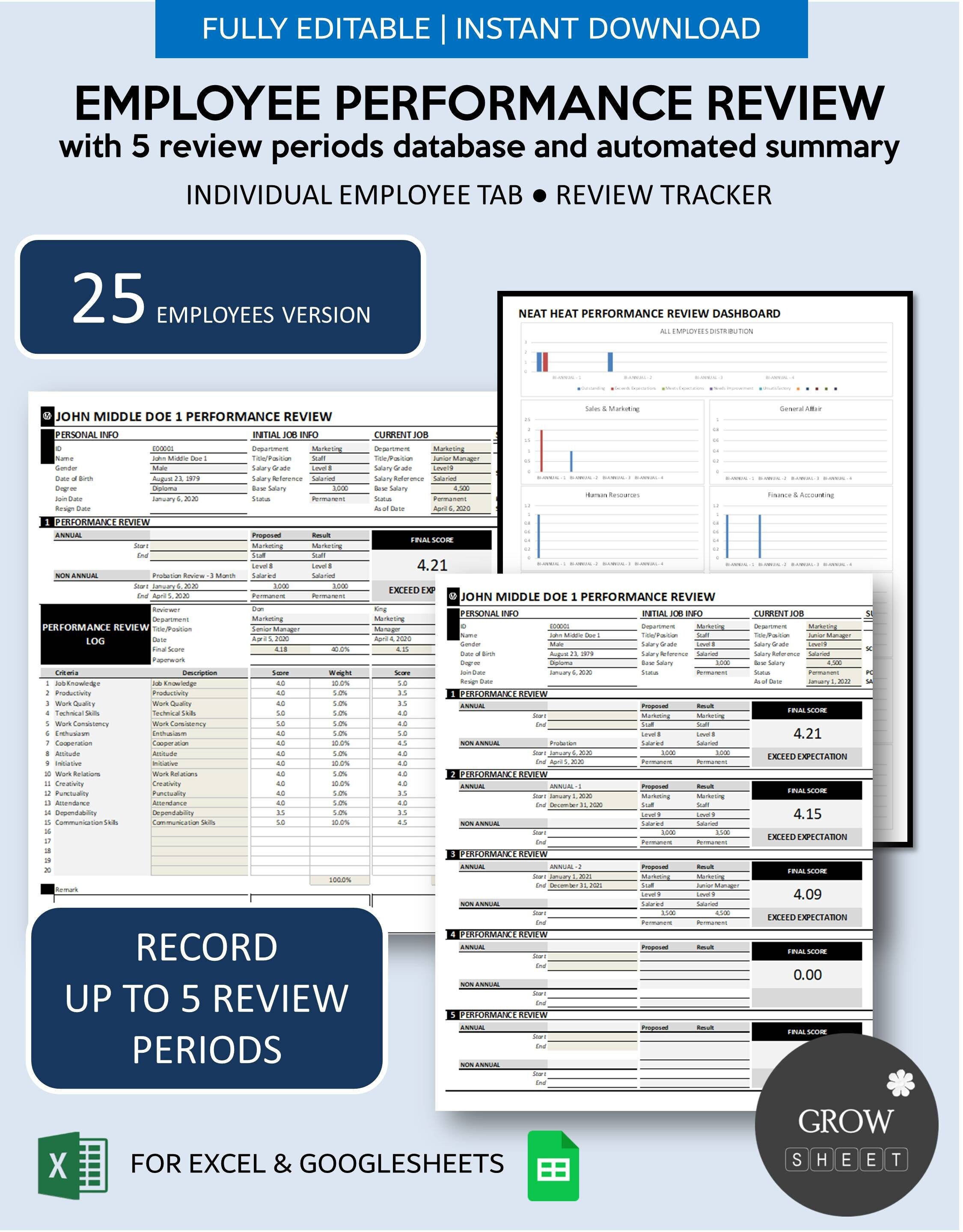 Review Log Employee Performance Review Template With Database | Performance ...