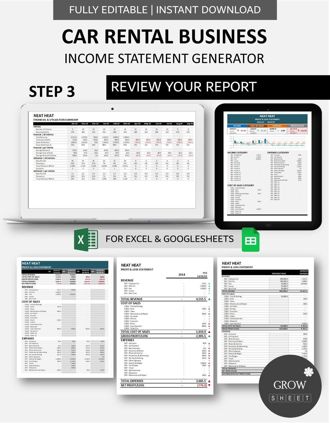 Car Rental Business Income Statement Generator | Automated Profit ...