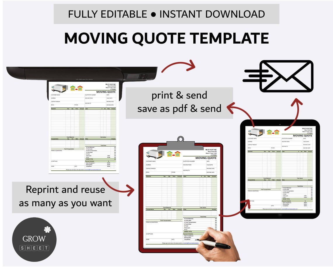 Printable Moving Quote Template for Excel and Google Sheets Home Mover Printable Moving Quote Template for Excel and Google Sheets Home Mover