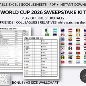 Kit per il concorso a premi Coppa del Mondo 2026 / Gioco divertente del torneo di calcio / Gioco stampabile per famiglie e bambini sulla Coppa del Mondo / Gioco Coppa del Mondo 2026 / Excel / PDF