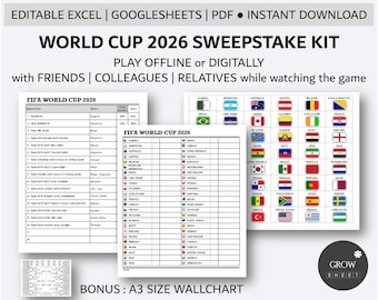 World Cup 2026 Sweepstake Kit | Football Tournament Fun Game | Printable World Cup Family and Kids Game | World Cup 2026 Game | Excel | PDF