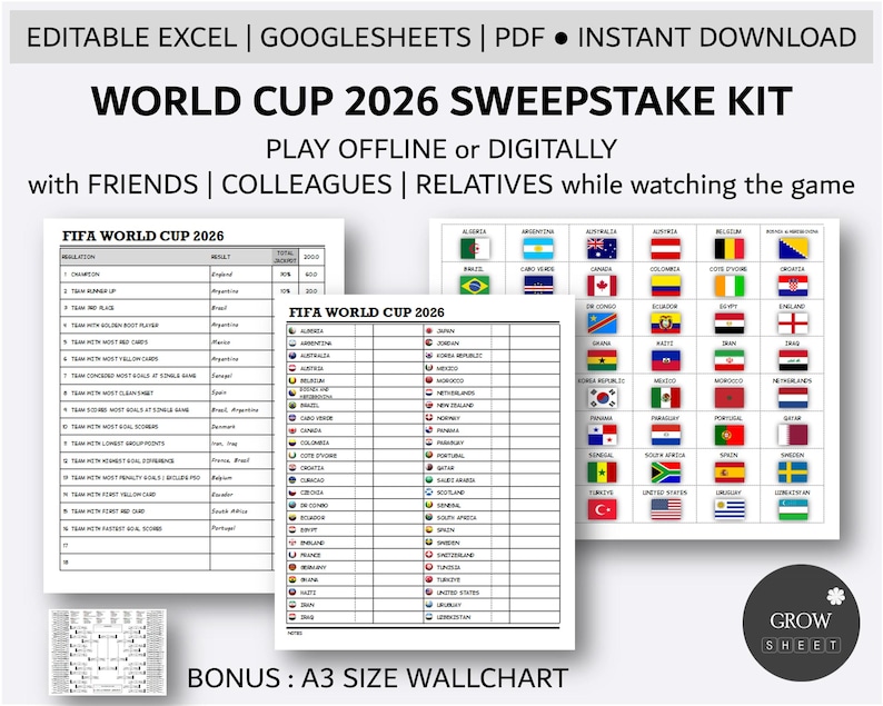 World Cup 2026 Sweepstake Kit | Football Tournament Fun Game | Printable World Cup Family and Kids Game | World Cup 2026 Game | Excel | PDF image 1