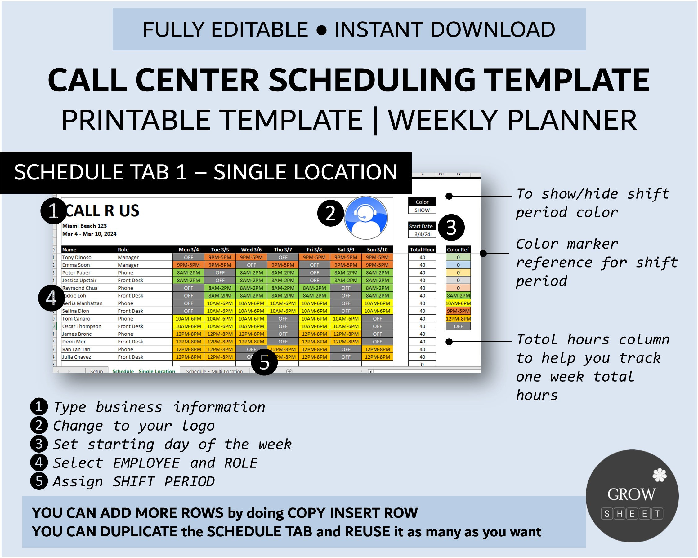 Call Center Scheduling Template for Excel and Google Sheets Multi Roles Call Center Scheduling Template for Excel and Google Sheets Multi Roles