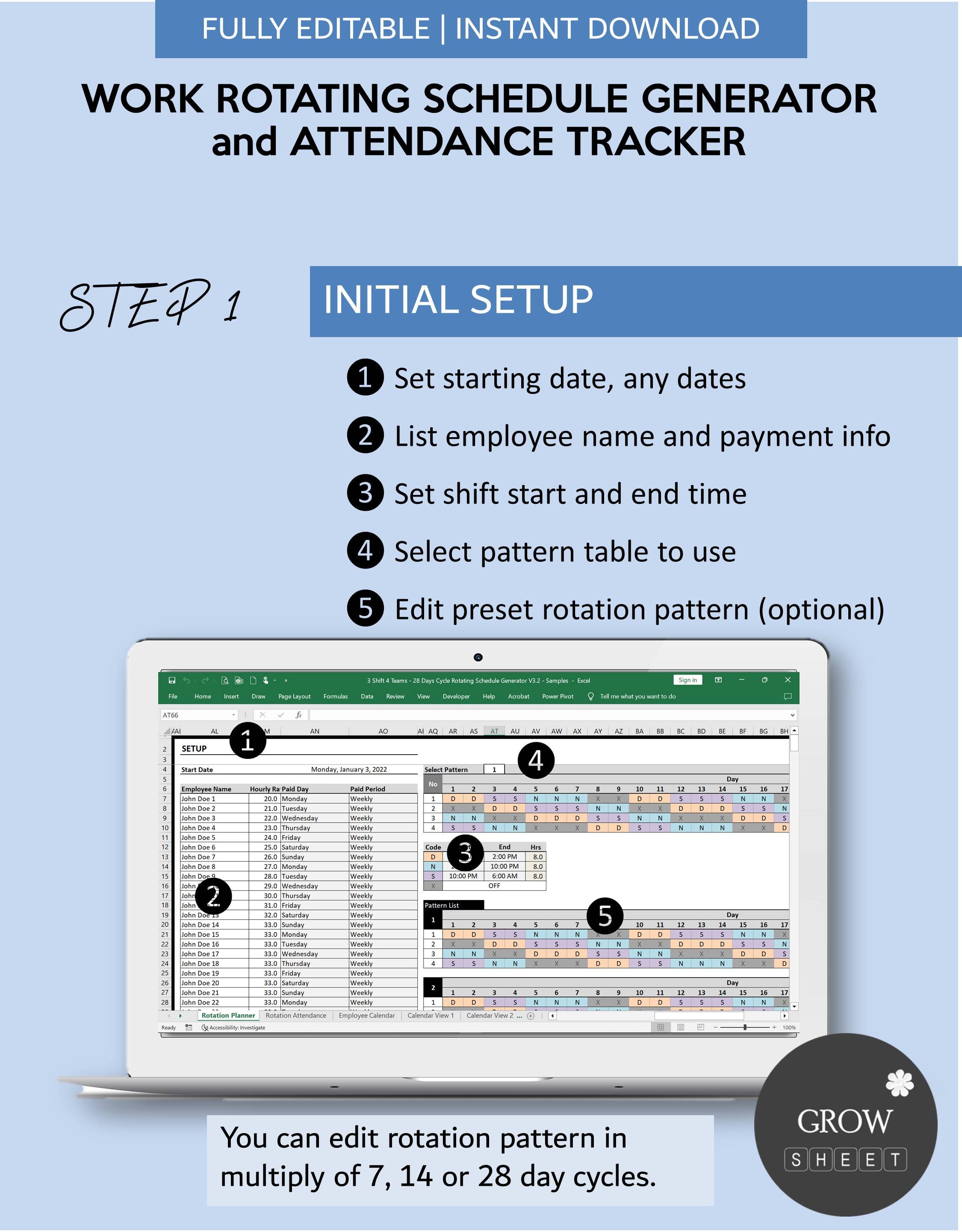 Work Rotating Generator Template and Attendance Tracker | Automated ...