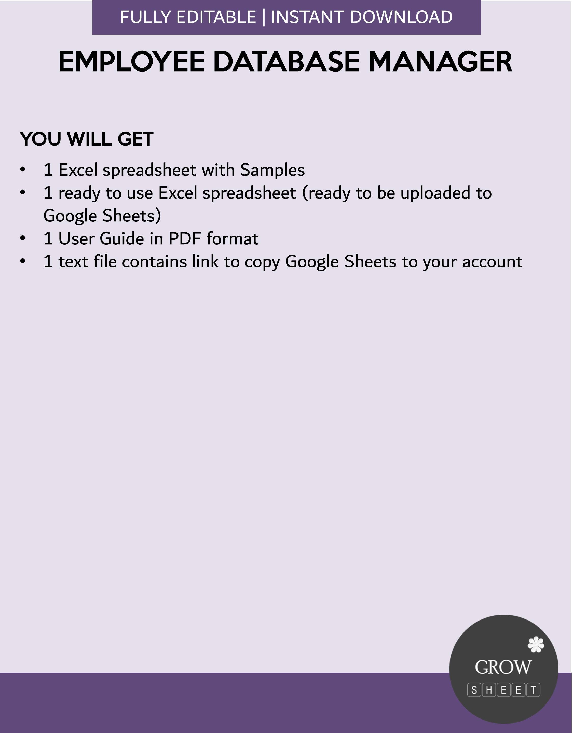 Employee Database Management System for Excel and Google Sheets Human