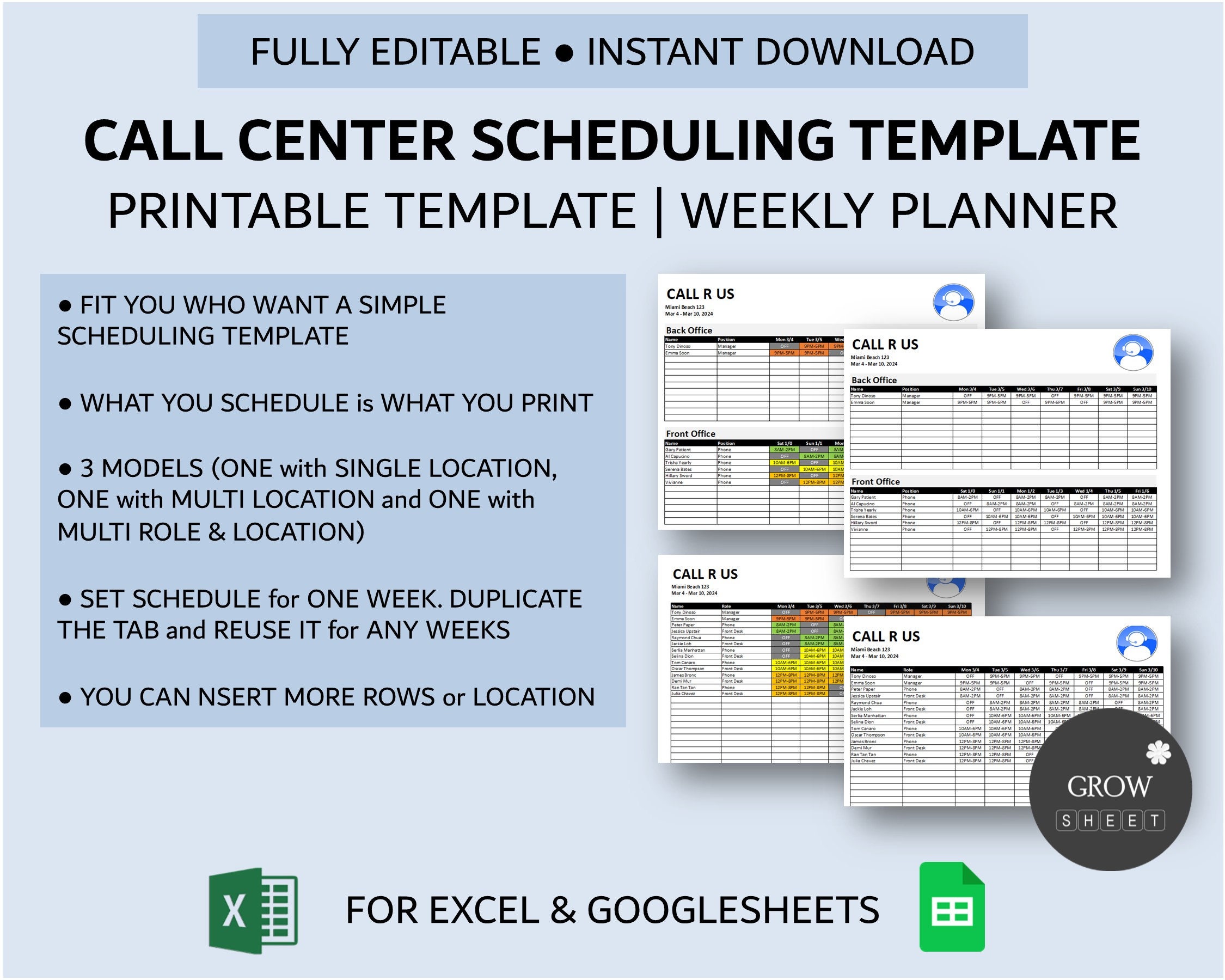 Call Center Scheduling Template for Excel and Google Sheets Multi Roles Call Center Scheduling Template for Excel and Google Sheets Multi Roles
