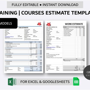 Printable Training Estimate Template for Excel and Google Sheets | Hourly Job Estimate Template | Courses Estimate Form