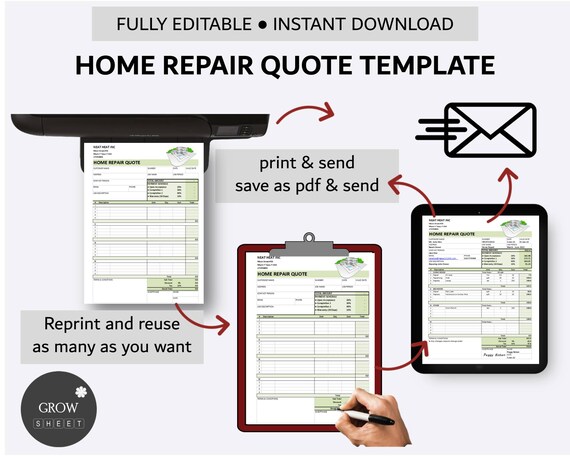 Printable Home Repair Quote Template Home Renovation Price - Etsy
