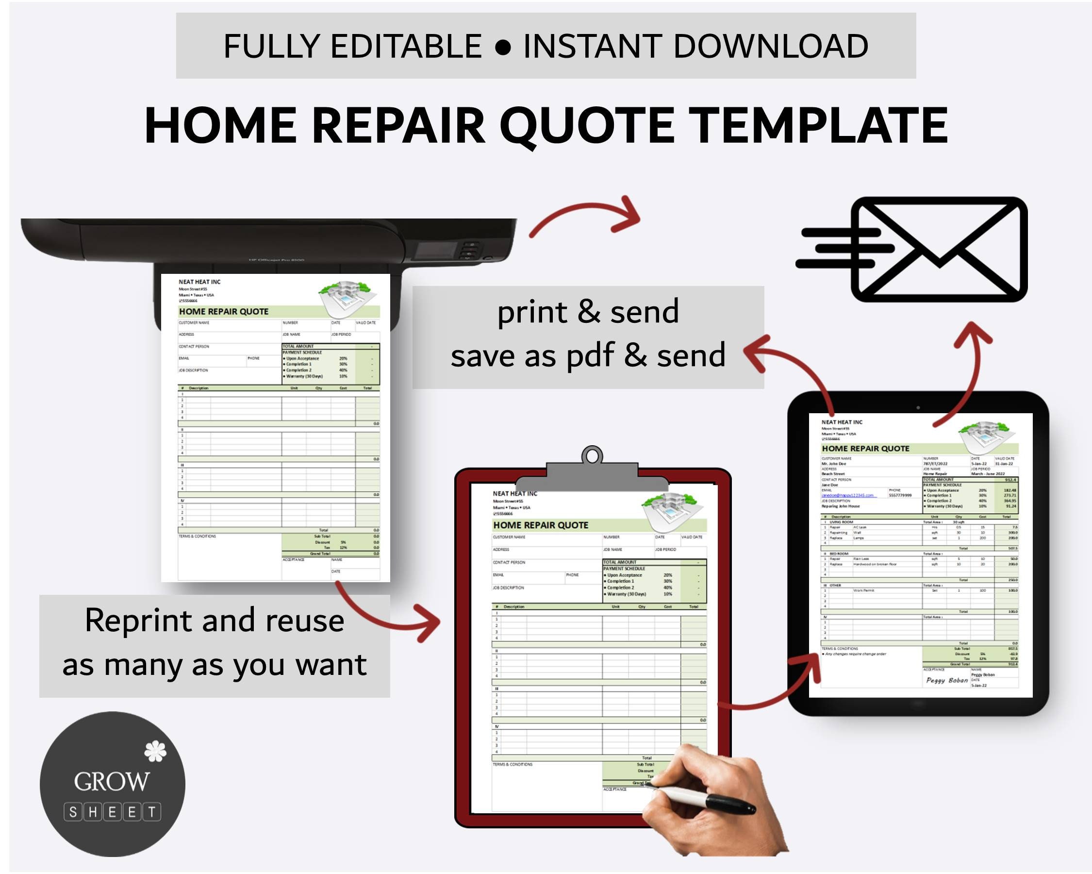 Printable Home Repair Quote Template Home Renovation Price Quotation
