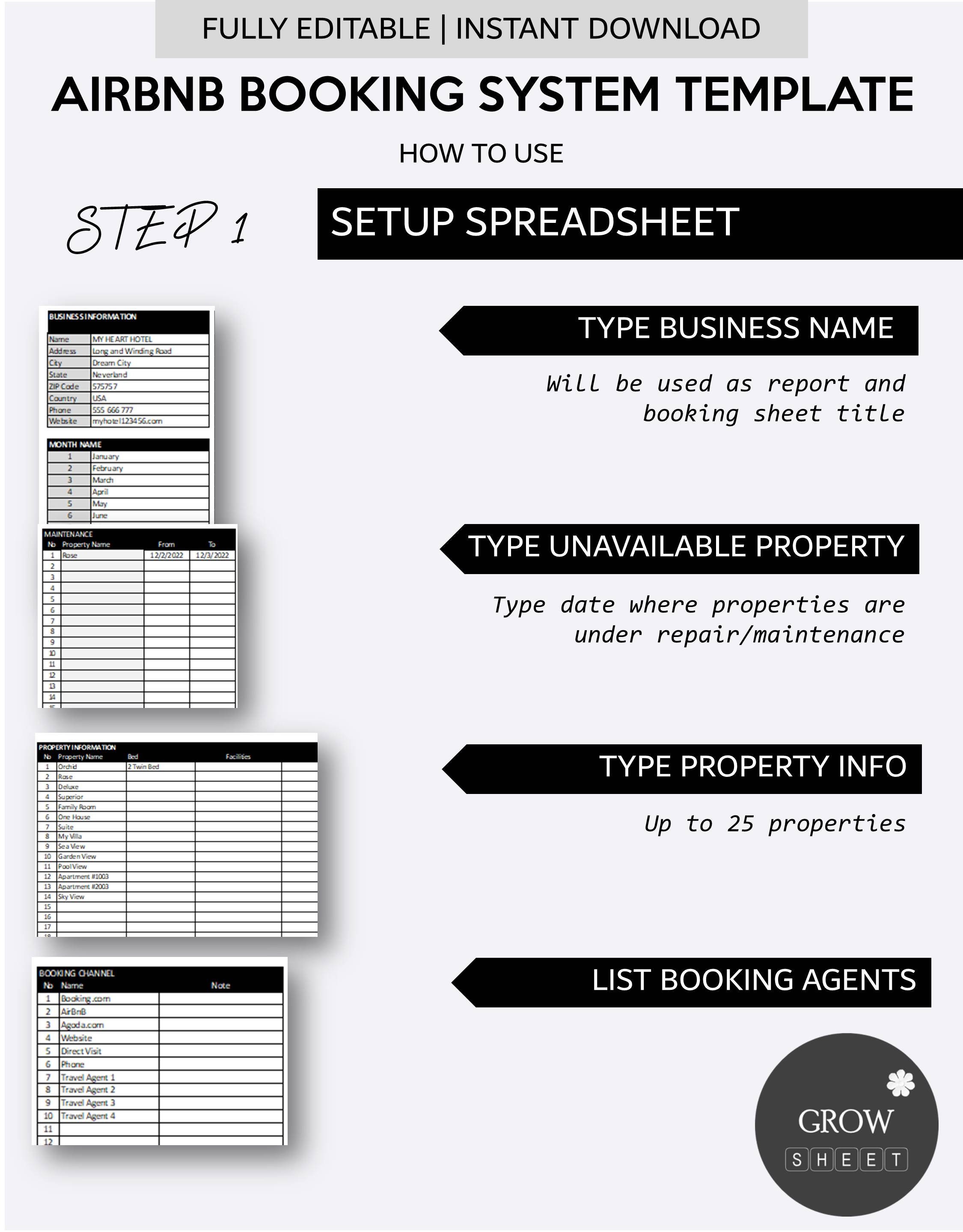 Airbnb Booking System Template VRBO Reservation Spreadsheet