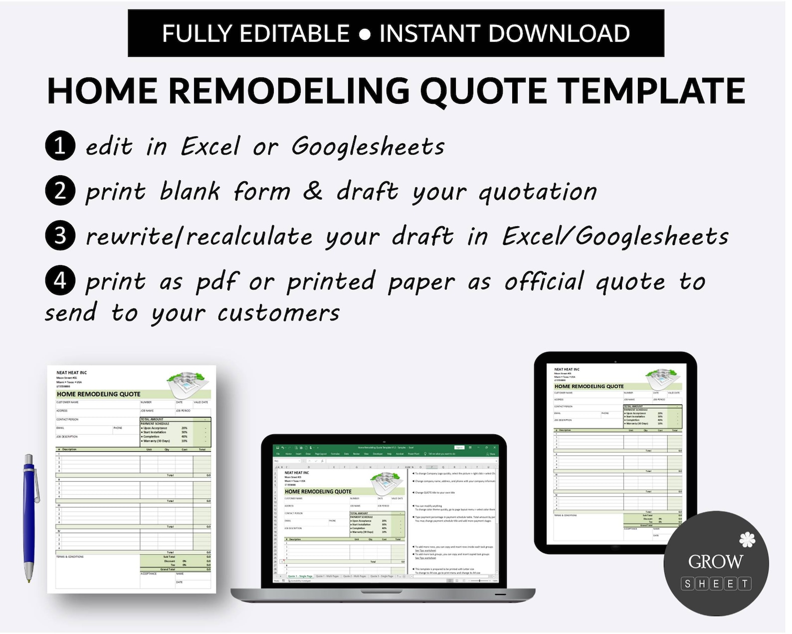 Printable Home Remodeling Quote Template Construction Price Quotation