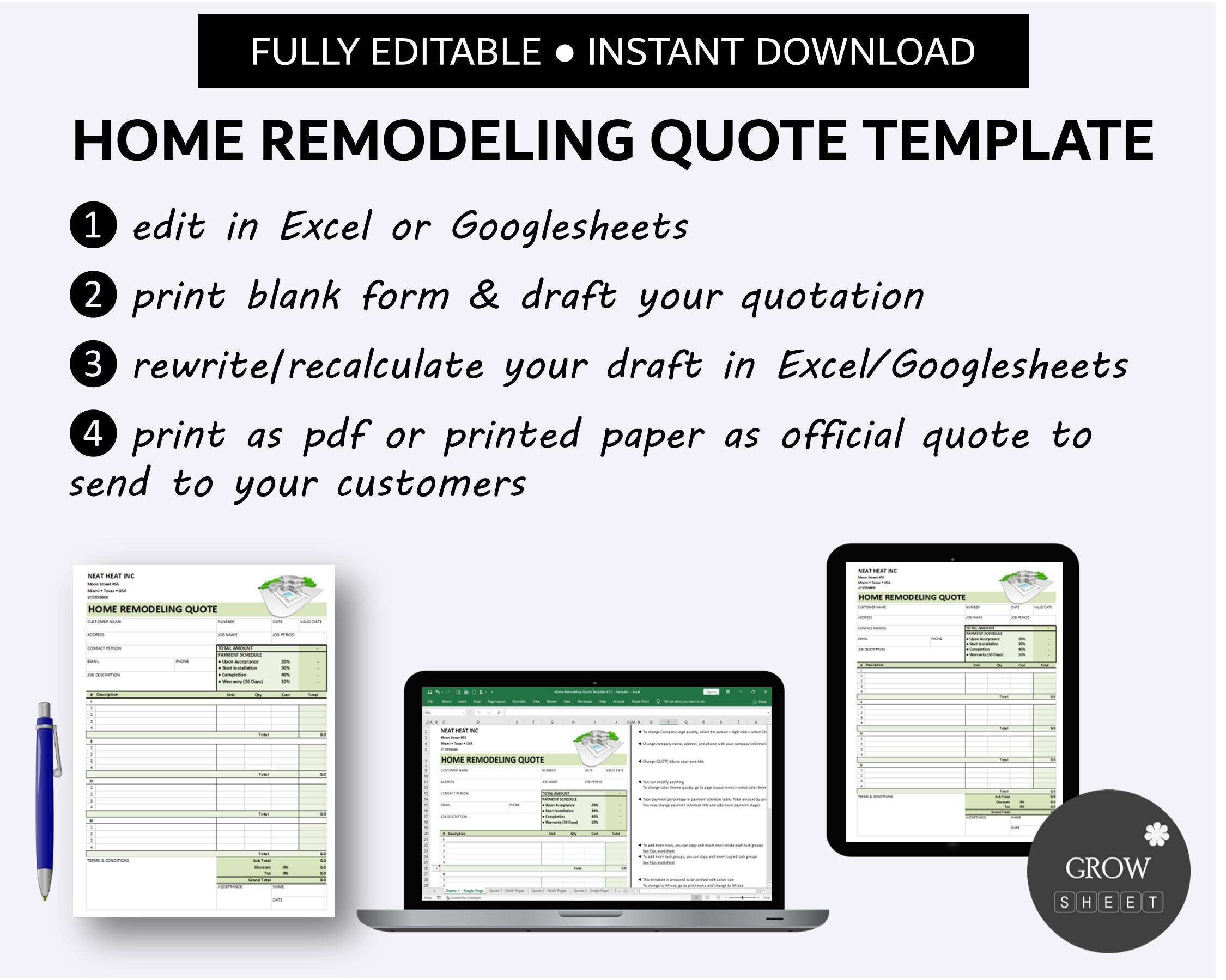 Printable Home Remodeling Quote Template Construction Price Quotation Printable Home Remodeling Quote Template Construction Price Quotation