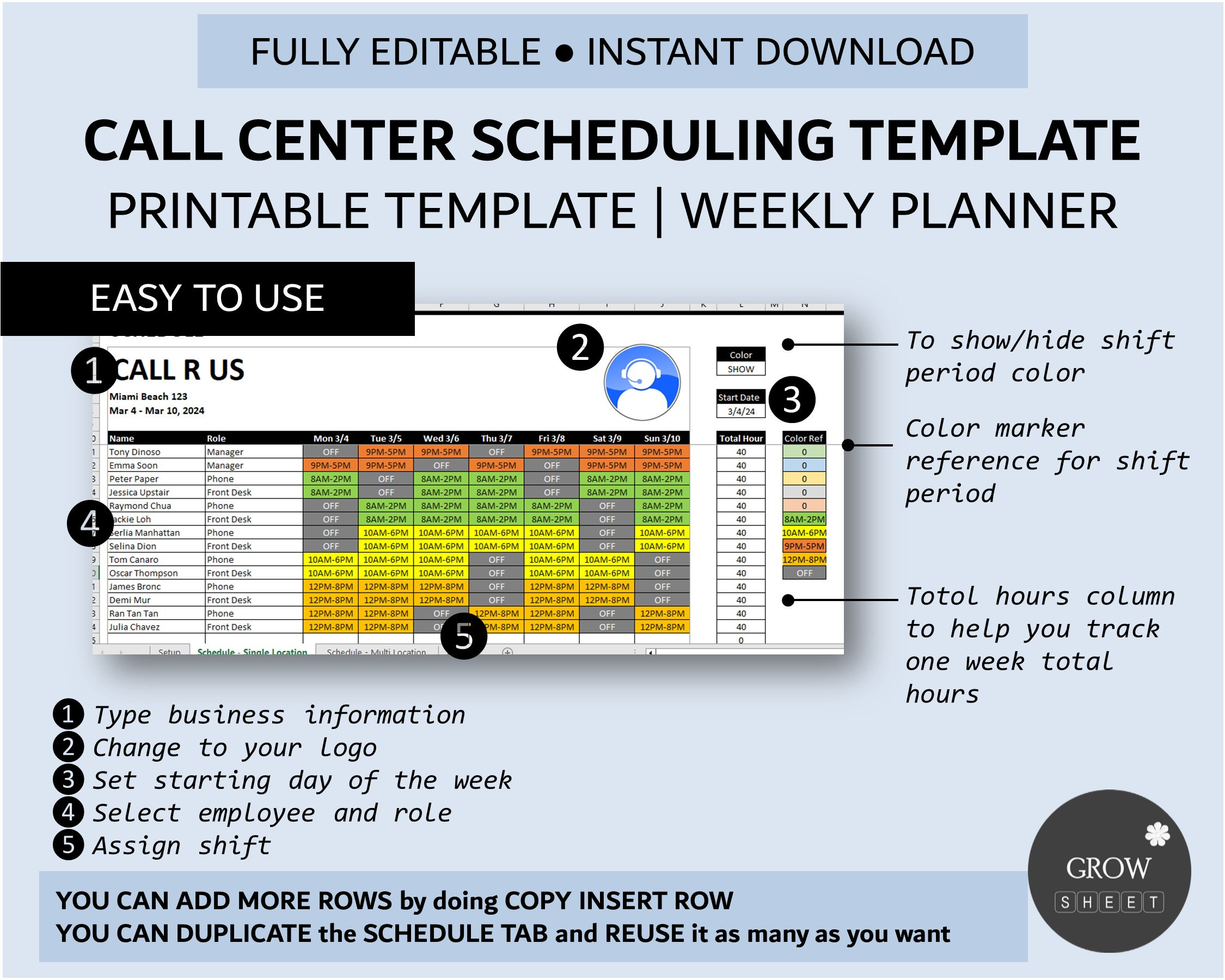 Call Center Scheduling Template for Excel and Google Sheets Multi Roles Call Center Scheduling Template for Excel and Google Sheets Multi Roles
