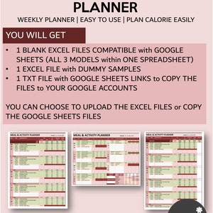 Diet Meal and Activity Planner for Excel and Google Sheets | Fully ...