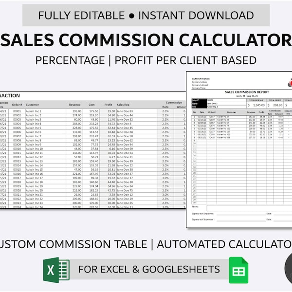 Sales Commission Calculator | Automated Tiered Commission Calculator | Profit Based Commission Spreadsheet for Excel and Googlesheets