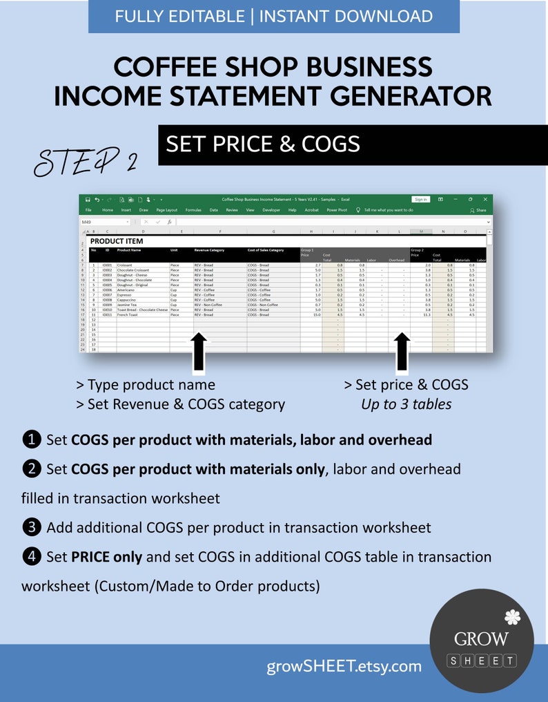 Coffee Shop Business Statement Generator Automated Profit & Loss