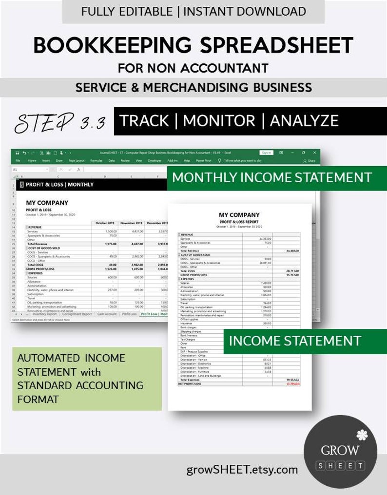 Auto Repair Shop Business Bookkeeping Spreadsheet for Non Accountant