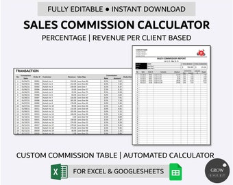 Calculadora de comisiones de ventas / Calculadora automatizada de comisiones escalonadas / Hoja de cálculo de comisiones basada en ingresos para Excel y Googlesheets