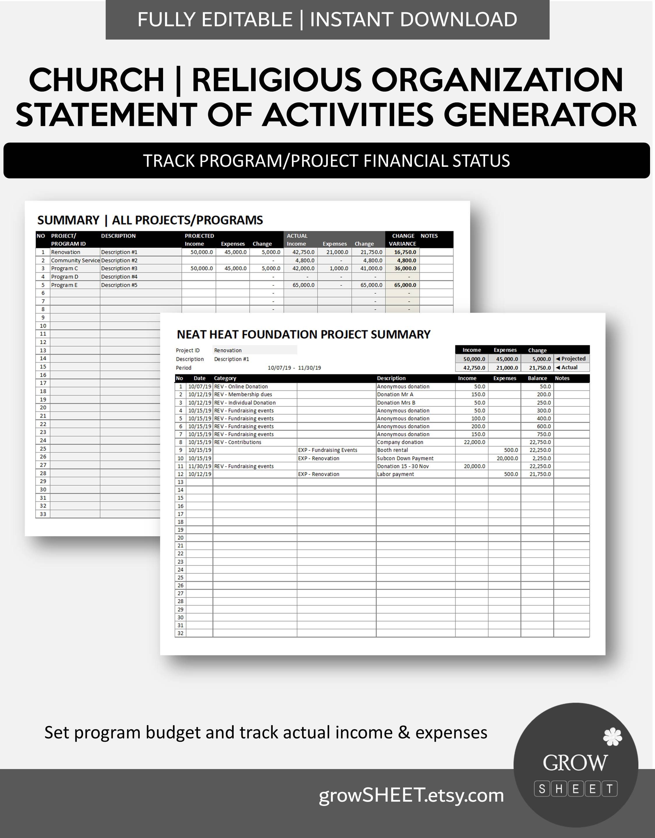 Church Income Statement Generator | Religious Organization Statement of ...