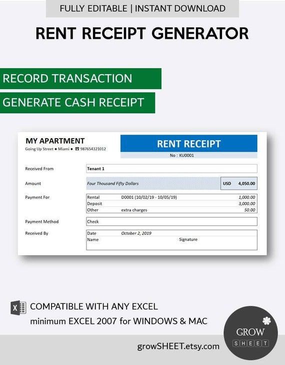 Rent Receipt Generator Apartment Room Rental Receipt 