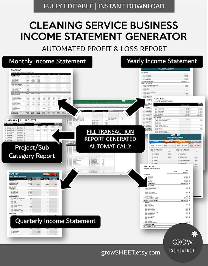 Cleaning Service Business Income Statement Generator | Profit &amp; Loss ...