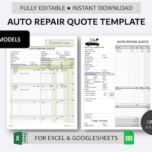 Printable Auto Repair Quote Template for Excel and Google Sheets | Vehicle Repair Quotation Form | Price Quotation Spreadsheet