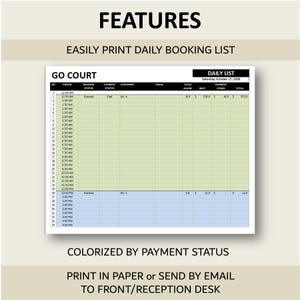 Sport Court Booking System Template | Half-Hourly Court Rental Reservation Manager | Excel | Googlesheet | 25 Courts image 5