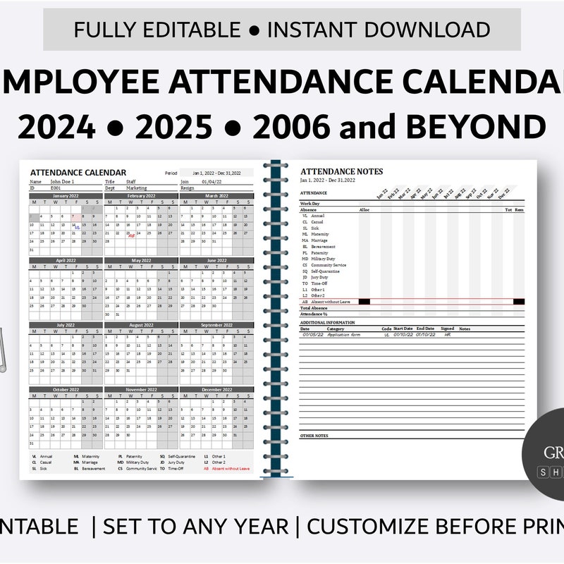 2026 Attendance Calendar - Etsy