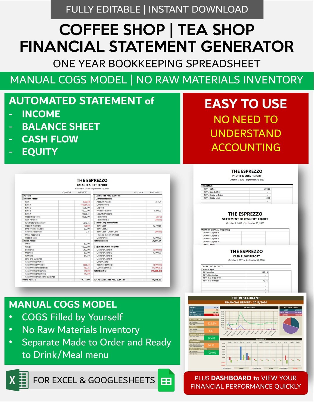 Coffee Shop Business Financial Statement Generator Automated