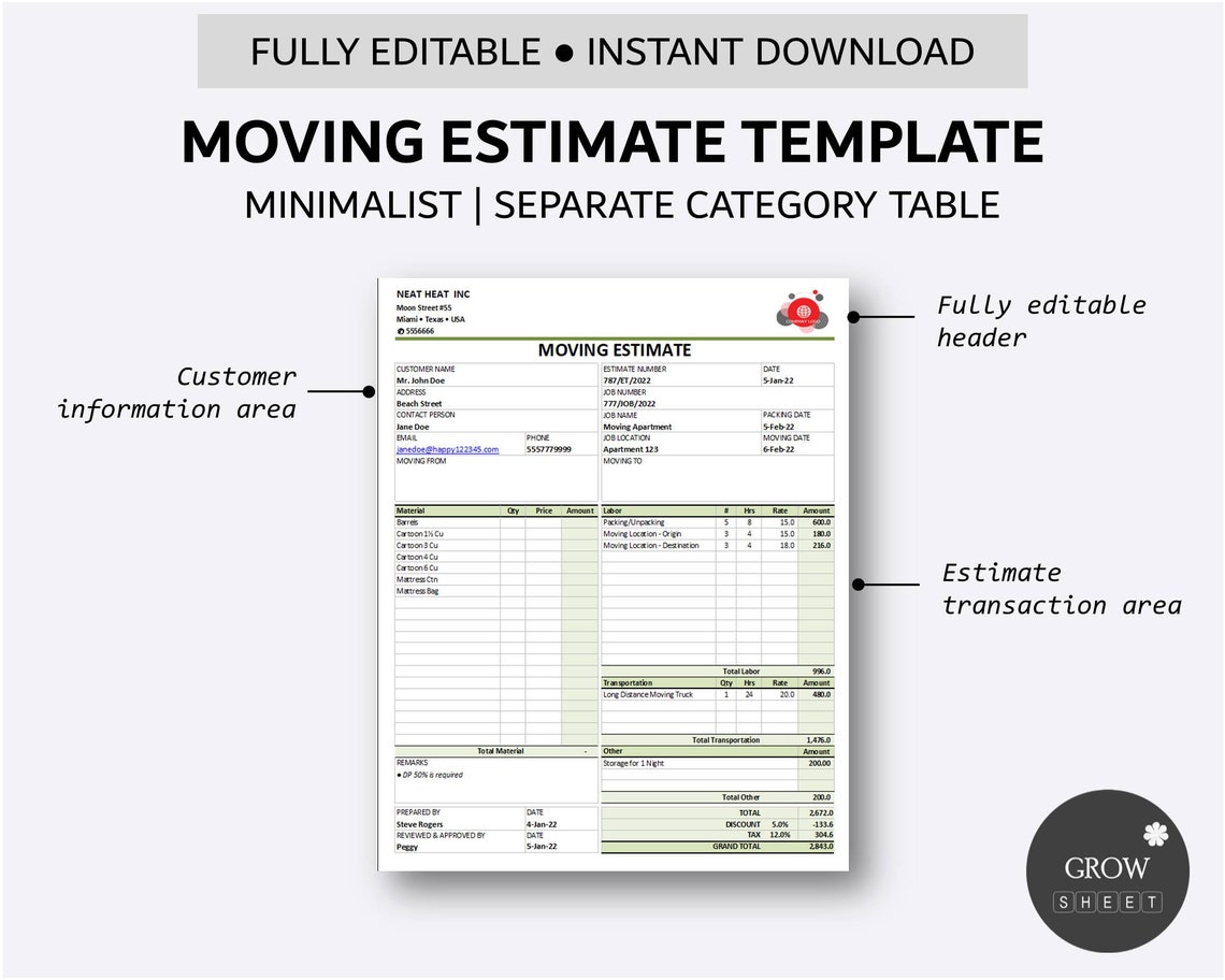 Printable Moving Estimate Template for Excel and Google Sheets Home Printable Moving Estimate Template for Excel and Google Sheets Home