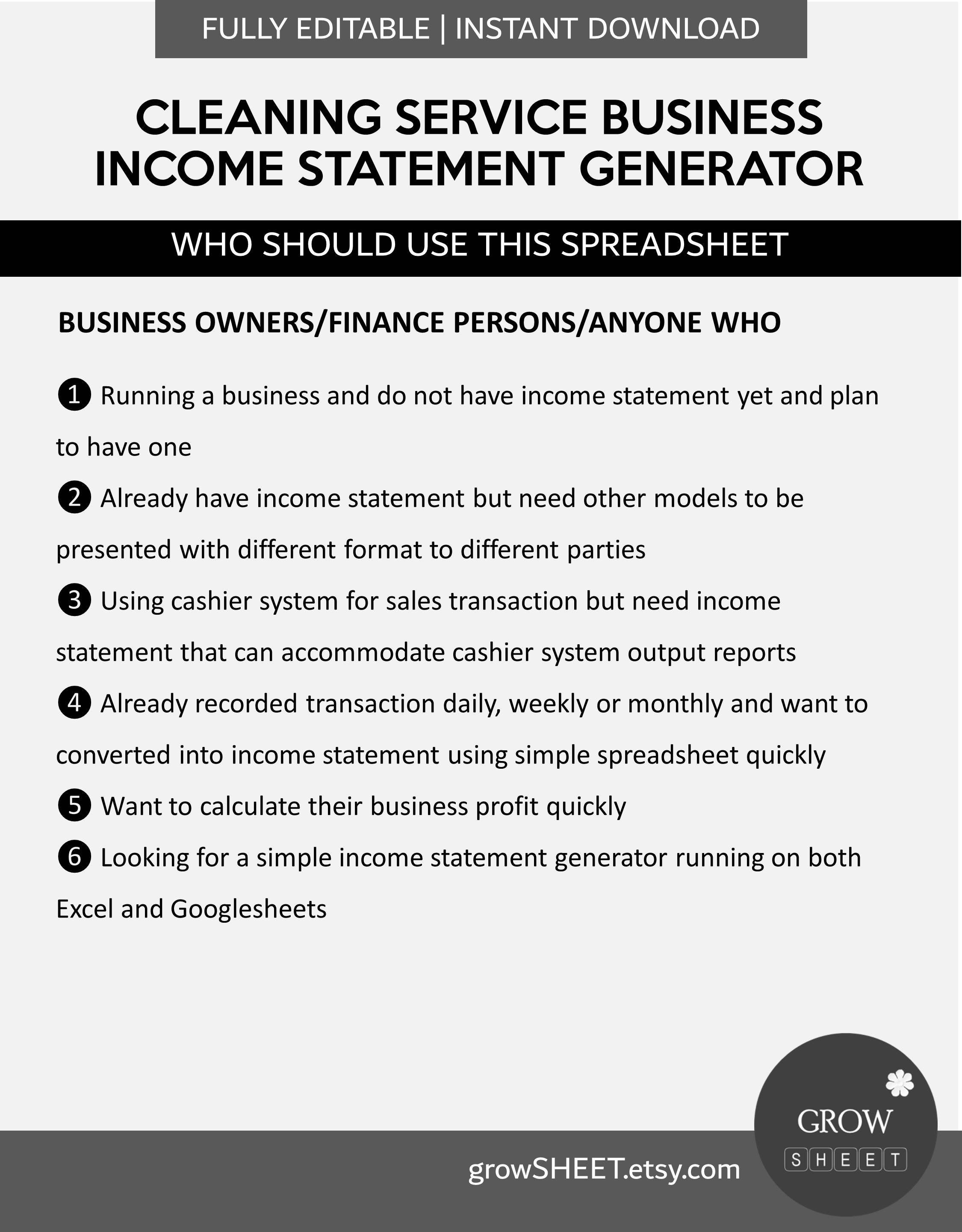 Cleaning Service Business Statement Generator Profit & Loss