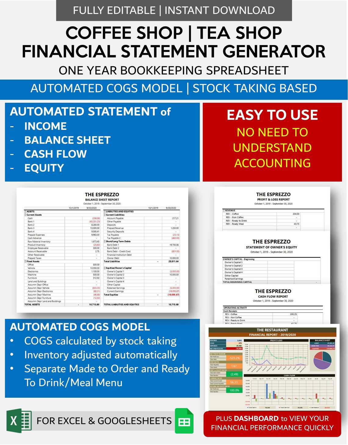 Coffee Shop Business Financial Statement Generator | Automated Income ...