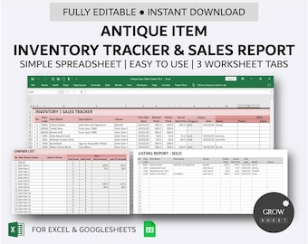 Antique Item Sale Inventory and Sales Tracker | Sales Item Listing Management | Simple Inventory Database | Excel | Google Sheets