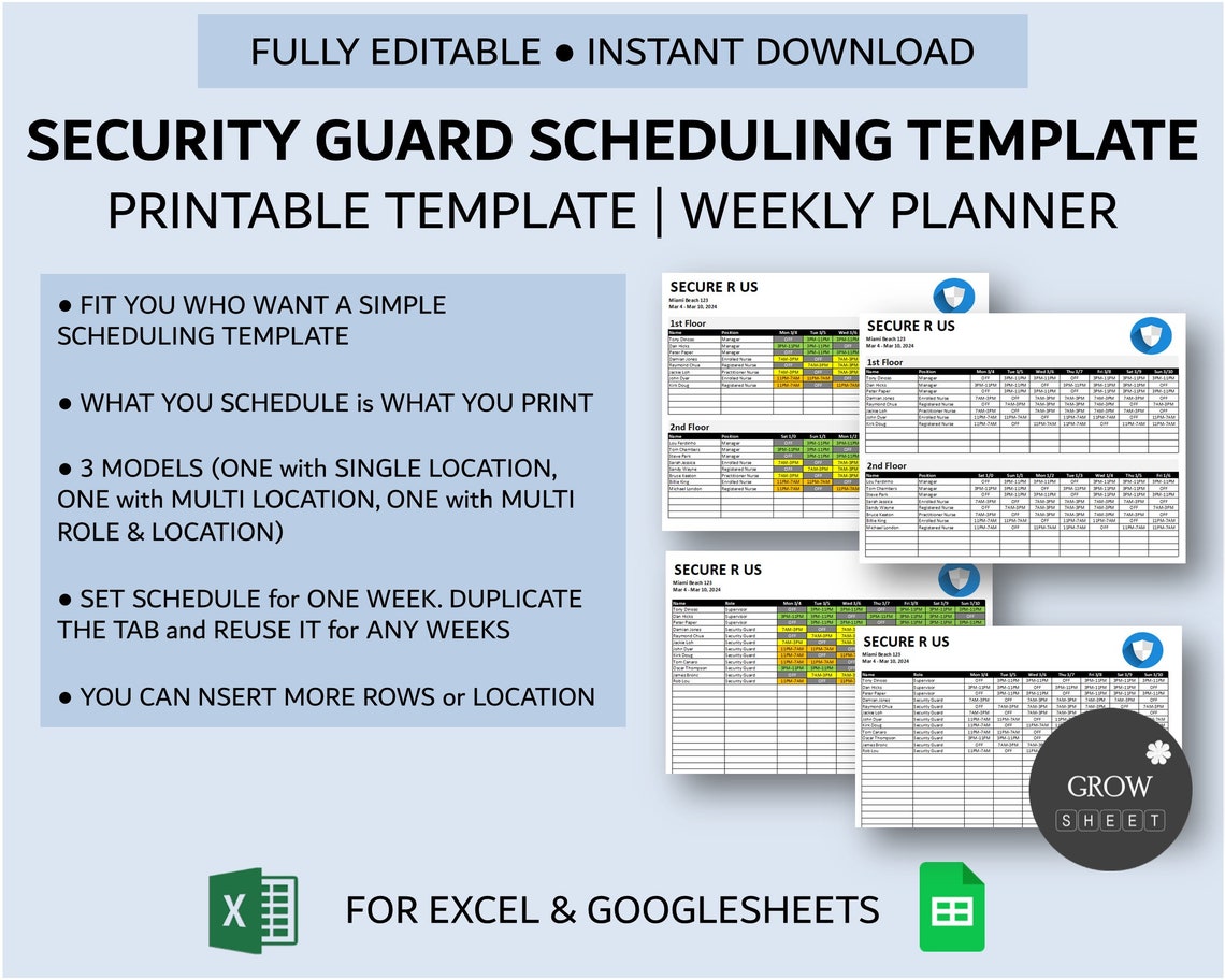 Security Guard Scheduling Template Multi Roles location shift Period Security Guard Scheduling Template Multi Roles location shift Period