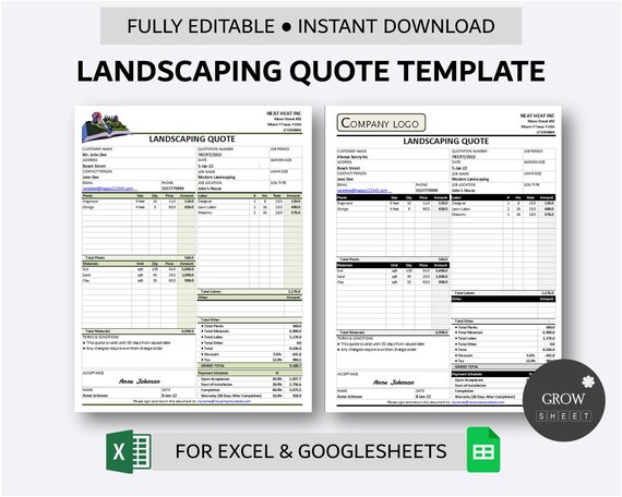 Printable Landscaping Quote Template For Excel And Google Etsy Australia Printable Landscaping Quote Template For Excel And Google Etsy Australia