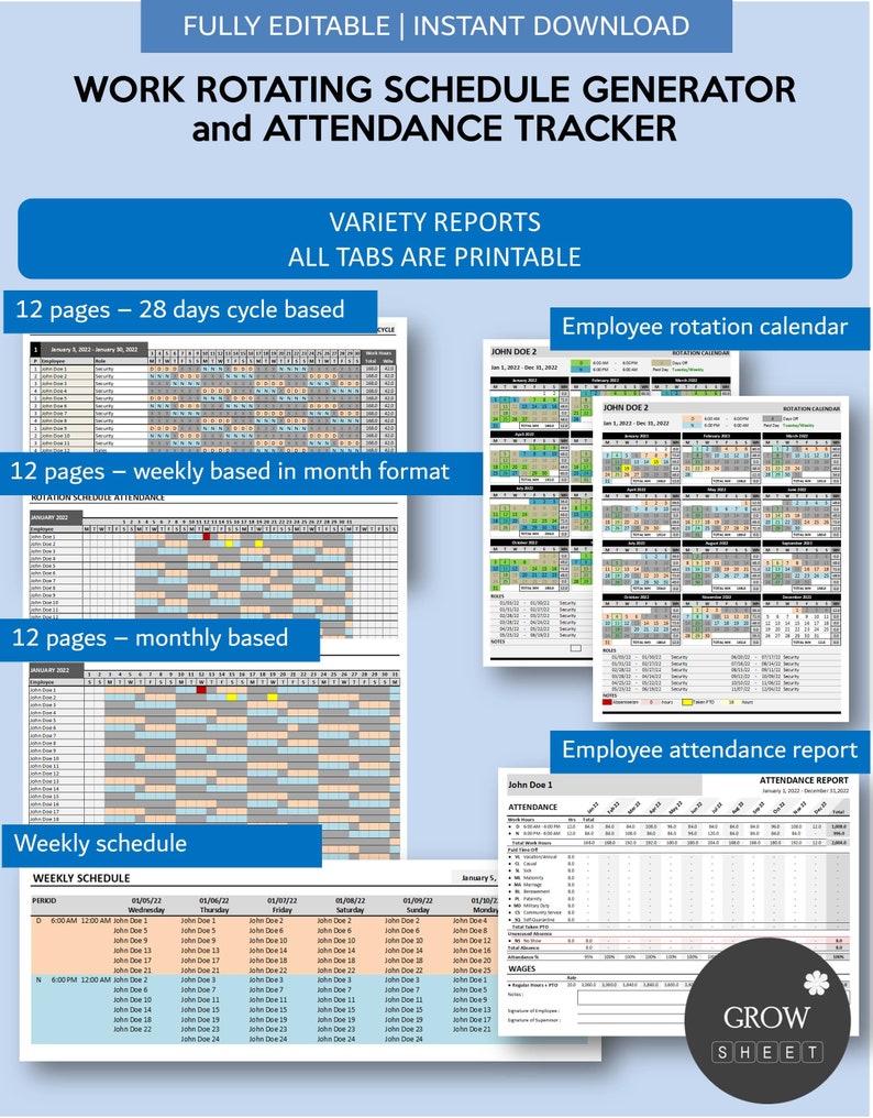 Weekly Rotating Weekend Schedule Work Rotating Generator Template and Attendance Tracker | Automated ...