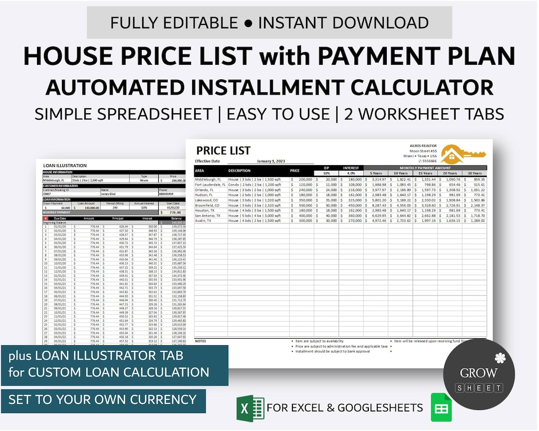 Real Estate Price List With Payment Plan Realtor Installment Price List House for Sale Monthly