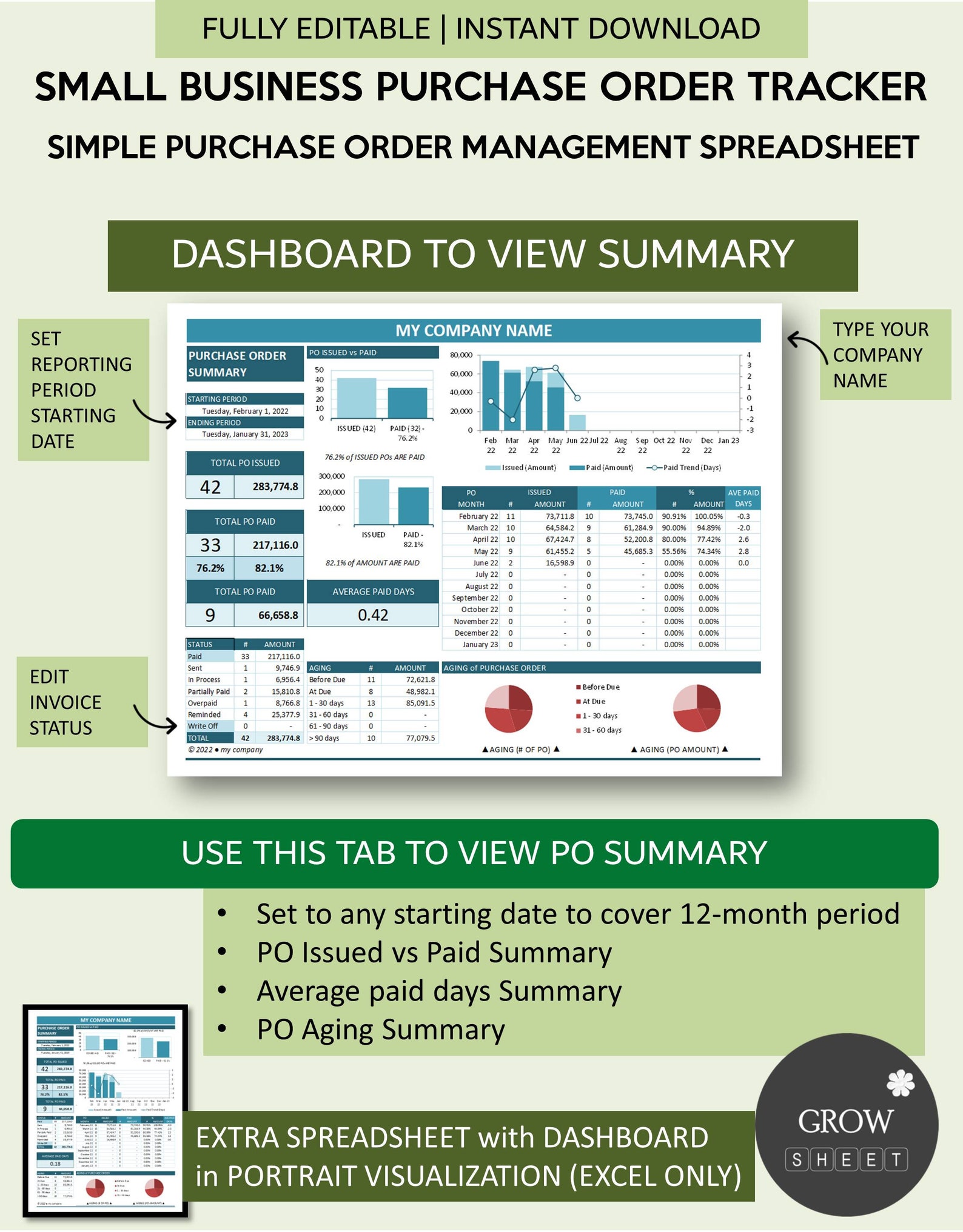 Po Tracker Purchase Order Tracker Spreadsheet | Simple Small Business Purchase ...