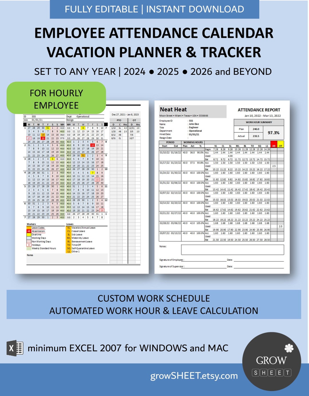 Hourly Employee Attendance Calendar 2024 2025 2026 and Beyond