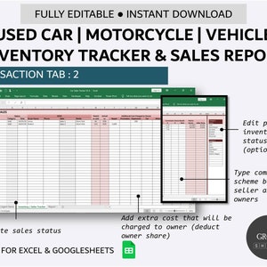 Used Car Inventory and Sales Tracker Vehicle Listing Management Simple Inventory Database Excel Google Sheets image 3