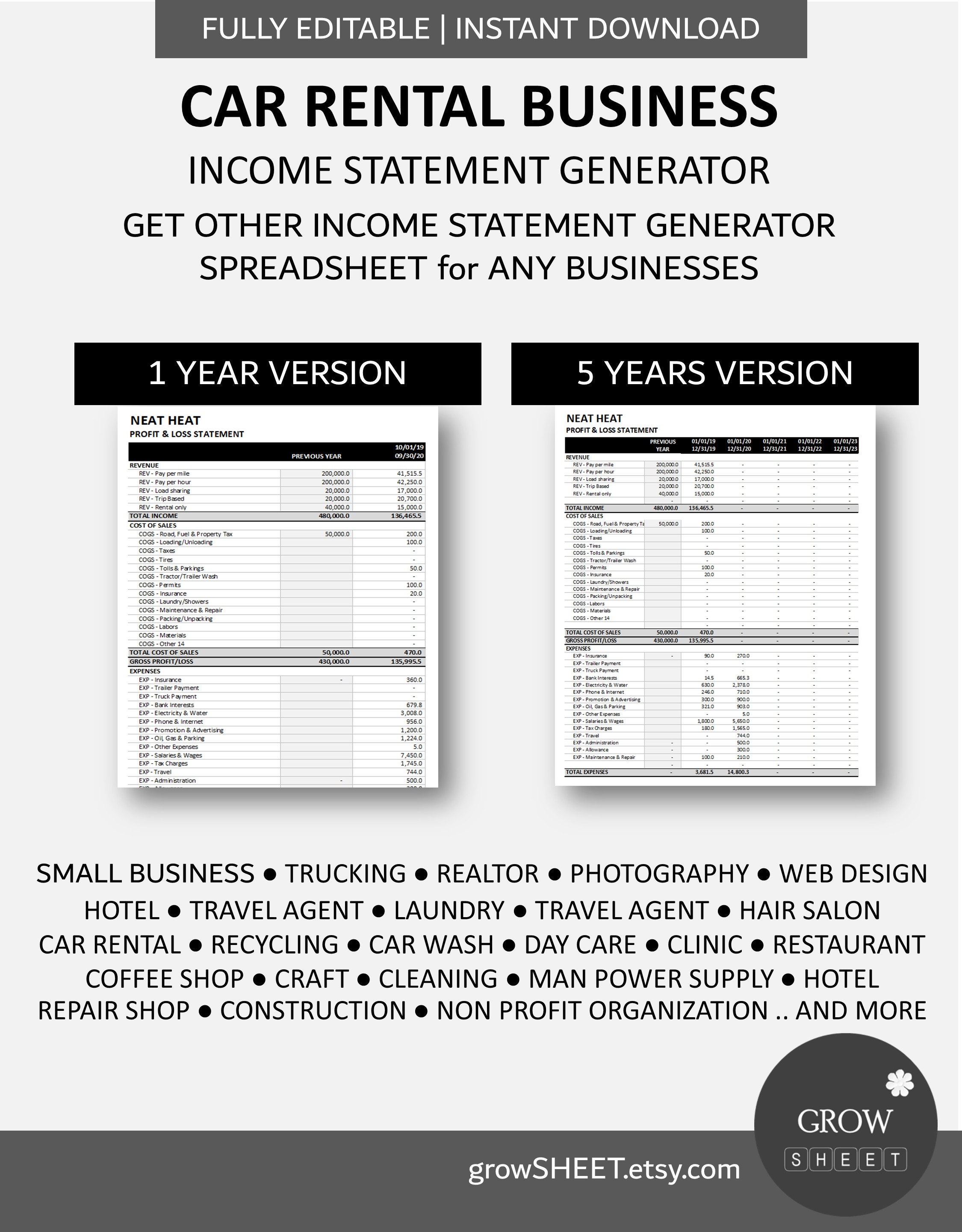 Car Rental Business Income Statement Generator | Automated Profit ...